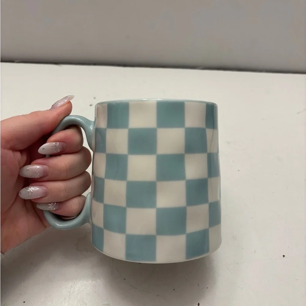 Checkered Blue and White Mug